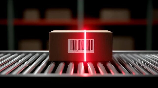 Scanning package with barcode reader in warehouse during busy shift