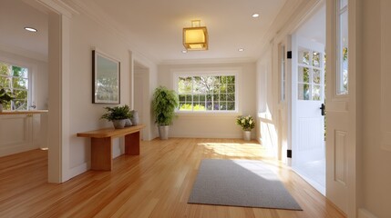 A sun-drenched entryway with a light-filled interior.