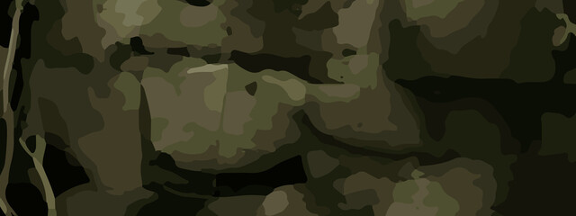 Dense Jungle Camouflage Vector Pattern With Olive Green, Khaki, and Dark Brown Leaf Shapes. Seamless Camouflage Background With Abstract Forest Leaves in Earth Tones for Military and Outdoor Designs