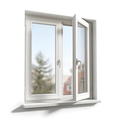 Fototapeta premium White Modern Double Open Window with Clear Glass and Natural Light