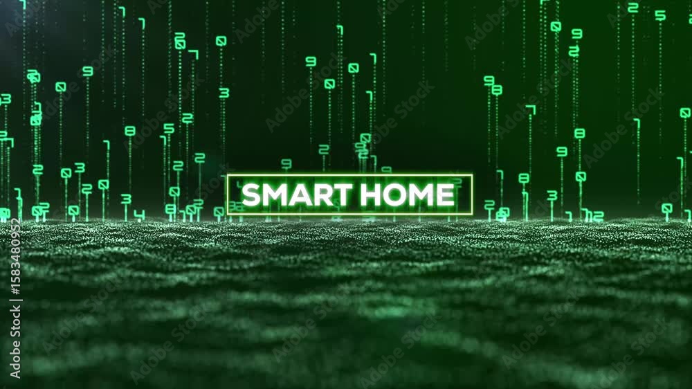 Wall mural matrix binary code and smart home word