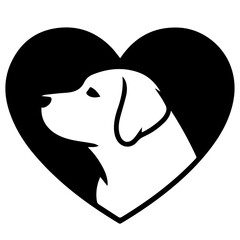 Adorable Cartoon Dog Holding a Heart silhouette, and Bone on White Background