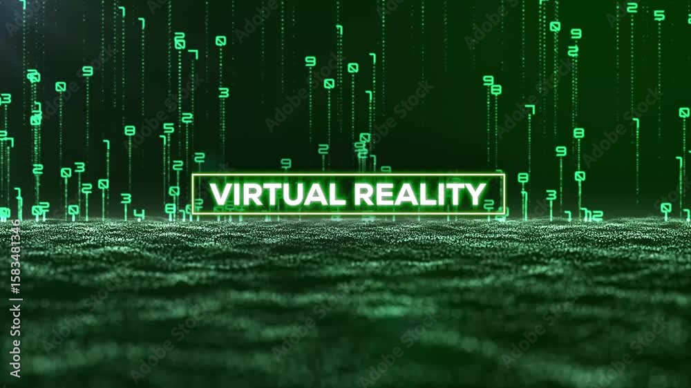 Wall mural matrix binary code and virtual reality word