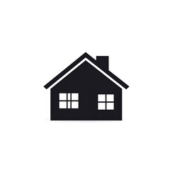 Simple house icon on white. Geometric home symbol with chimney and windows. Vector illustration of basic, stylized house design.