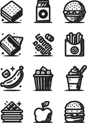 Fast food shopping cart vector icon set for e-commerce business