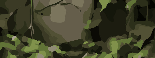 Dense Jungle Camouflage Vector Pattern With Olive Green, Khaki, and Dark Brown Leaf Shapes. Seamless Camouflage Background With Abstract Forest Leaves in Earth Tones for Military and Outdoor Designs