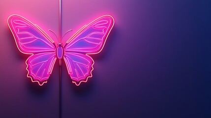 Neon pink butterfly graphic on a gradient background