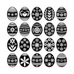 Easter Egg Collection: A collection of intricately decorated Easter eggs showcases a variety of floral, geometric and heart-shaped designs.
