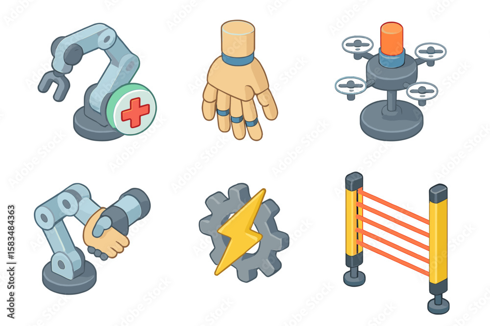 Poster robotic elements showcase advancements in technology and automation in various applications