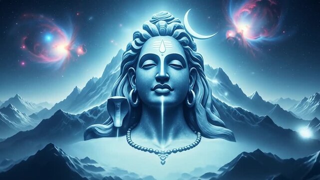 Lord Shiva wallpaper, Serene Divine Being Meditating Amidst Mystical Mountains and Cosmic Sky