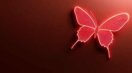 Neon pink butterfly on deep maroon background