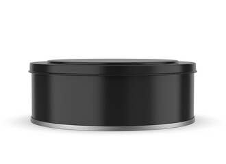 3D rendered mockup of a round food tin container with blank surface for branding and packaging design. Isolated template suitable for product presentation, food storage, label design, and advertising.