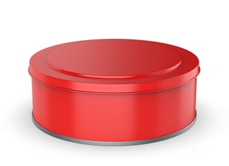 3D rendered mockup of a round food tin container with blank surface for branding and packaging design. Isolated template suitable for product presentation, food storage, label design, and advertising.