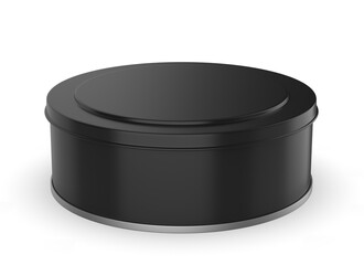 3D rendered mockup of a round food tin container with blank surface for branding and packaging design. Isolated template suitable for product presentation, food storage, label design, and advertising.
