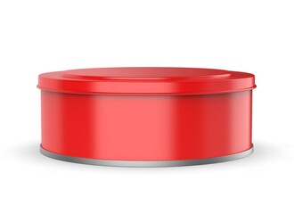 3D rendered mockup of a round food tin container with blank surface for branding and packaging design. Isolated template suitable for product presentation, food storage, label design, and advertising.