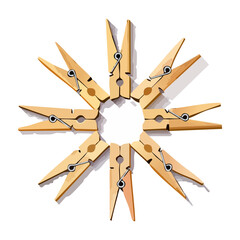 Circular Arrangement of Wooden Clothespins on a Black Background