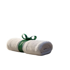Element Isolated Transparent Rolled white towel tied with green ribbon. PNG DIE-CUT for advertising