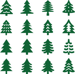Obraz premium Vector set of green pine and fir Christmas trees, perfect for holiday winter forest illustrations and festive season decoration