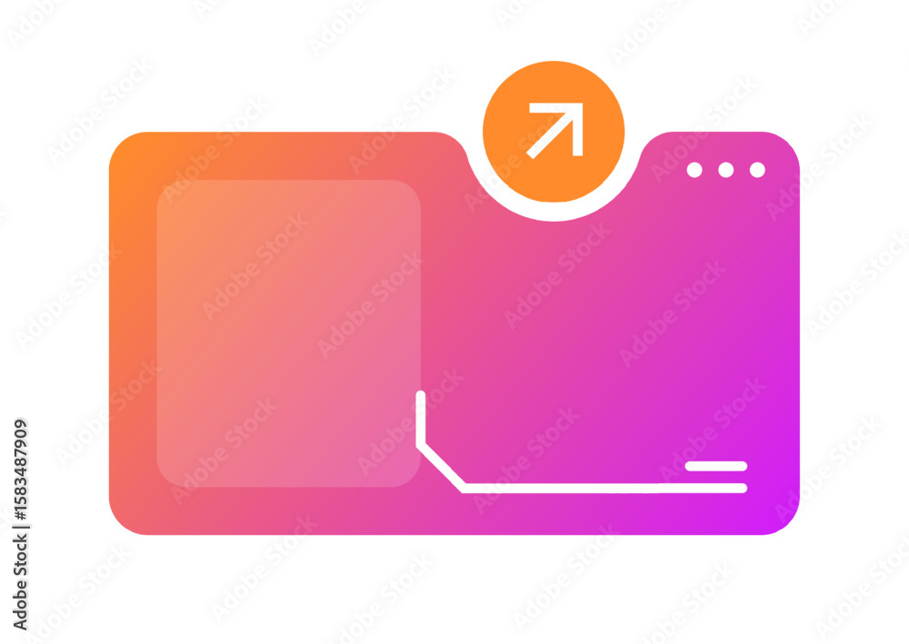 Poster gradient popup ui window element with arrow icon for interface design. pink gradient color scheme wi