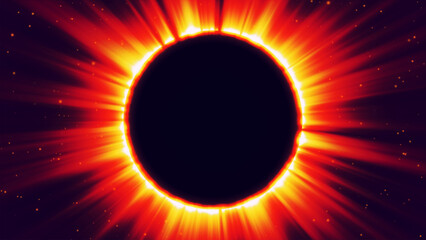 Coronal light. Visualization of a solar eclipse in space in colorful tones. Abstract illustration of a total solar eclipse - an astronomical phenomenon. 3D vector illustration.