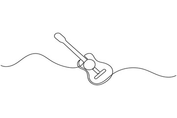 Obraz premium Continuous one line guitar drawing vector simple outline musical instrument minimalist style