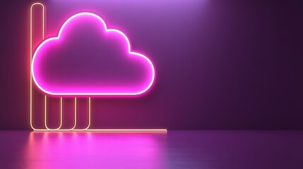 Neon pink cloud graphic on a purple background