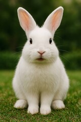 Fototapeta premium white rabbit on green grass