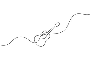 Fototapeta premium Continuous one line guitar drawing vector simple outline musical instrument minimalist style