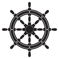 Classic nautical ship steering wheel emblem silhouette isolated on white background for maritime and travel concepts