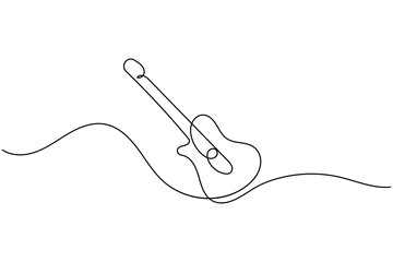 Continuous one line guitar drawing vector simple outline musical instrument minimalist style