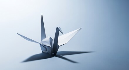Elegant Origami Crane on White Background. AI Generated