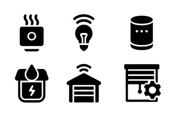 Smart home technology icons representing various connected devices and applications in a modern household setup for easy management