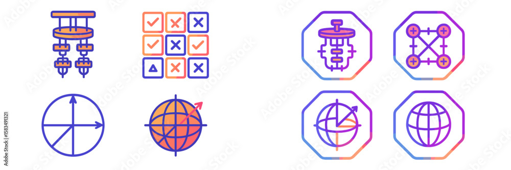 Poster icons representing various concepts in technology and data visualization created in a modern design 