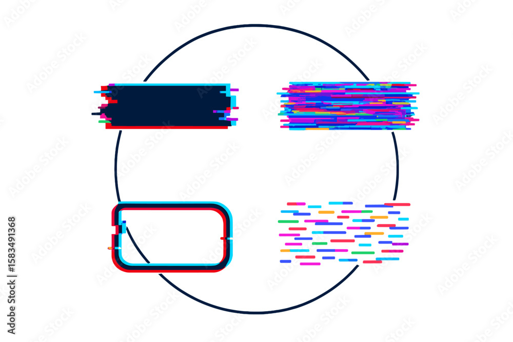 Poster abstract design featuring colorful graphic elements within a circular layout at a modern digital art