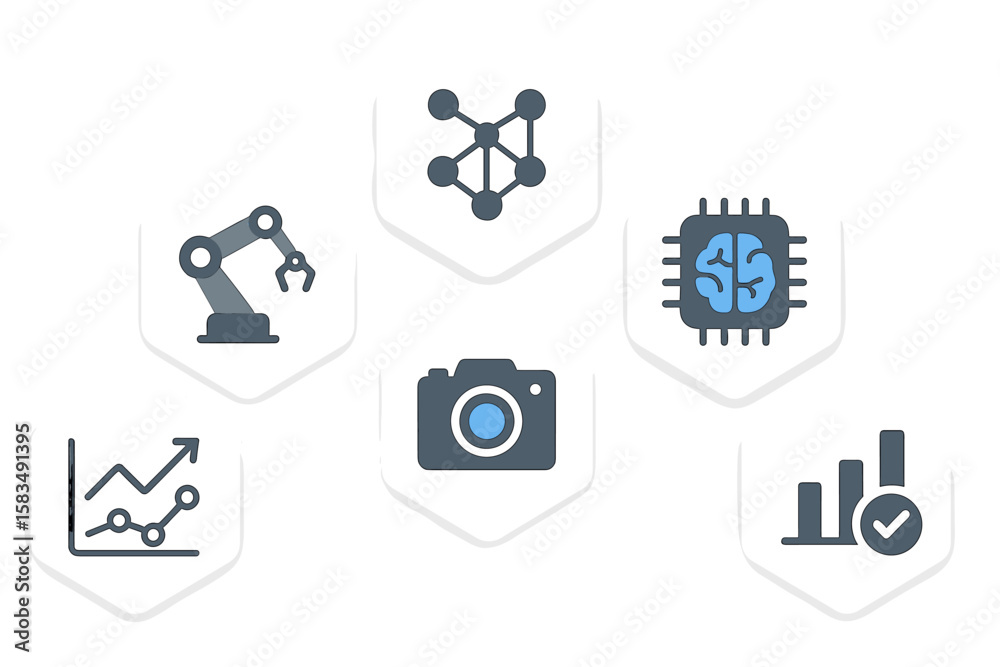 Poster visual representation of technology concepts with robotics, data analysis, and artificial intelligen