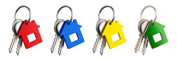 Collection set of House keychain with house pendant isolated on transparent or white background, png