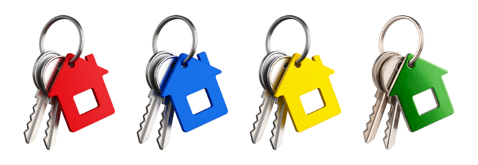 Collection set of House keychain with house pendant isolated on transparent or white background, png