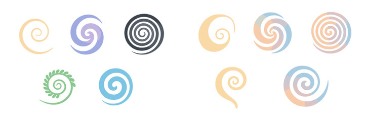Design variations of swirling patterns showcasing different colors and styles for graphic projects or artistic ventures