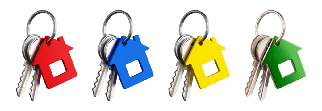 Collection set of House keychain with house pendant isolated on transparent or white background, png