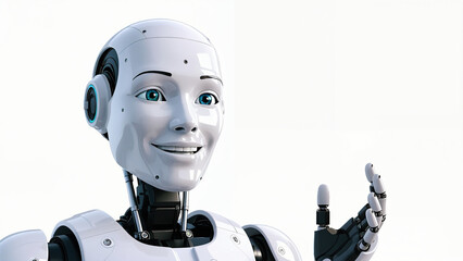 Naklejka premium Humanoid robot interacts with visitors in modern setting