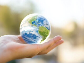 Hand Holding Small Globe Symbolizing Global Responsibility and Earth Protection