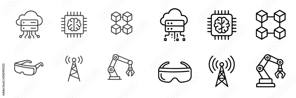 Poster modern technology icons illustrating concepts of artificial intelligence, cloud computing, and autom