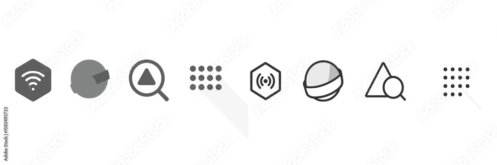 Poster collection of minimalistic icons representing various functions and concepts in digital design