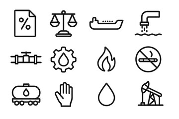 Set of linear industry icons on dark background