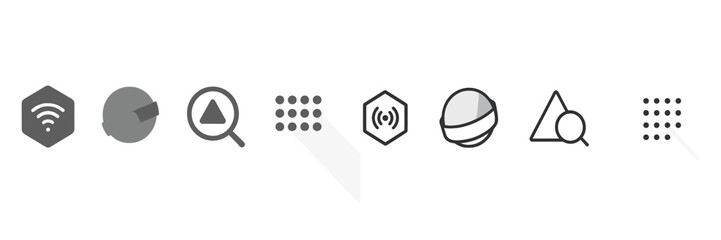 Collection of minimalistic icons representing various functions and concepts in digital design