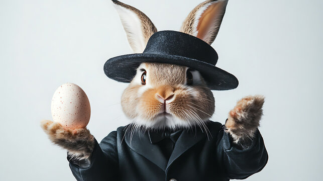 rabbit in a hat with black sout isolated on white background 