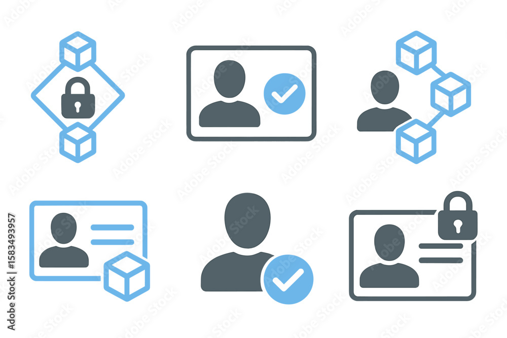 Poster secure identity verification symbols representing digital privacy and blockchain technology in moder