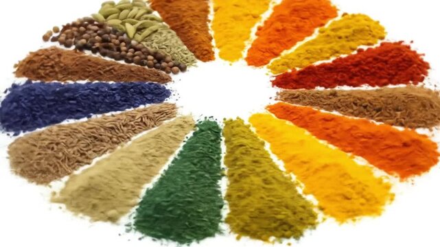 Colorful spice wheel on white backdrop