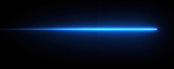Abstract glowing blue laser beam radiating futuristic light effect on isolated black background with ample text space, vector illustration of sharp linear illumination in dark cosmic setting.