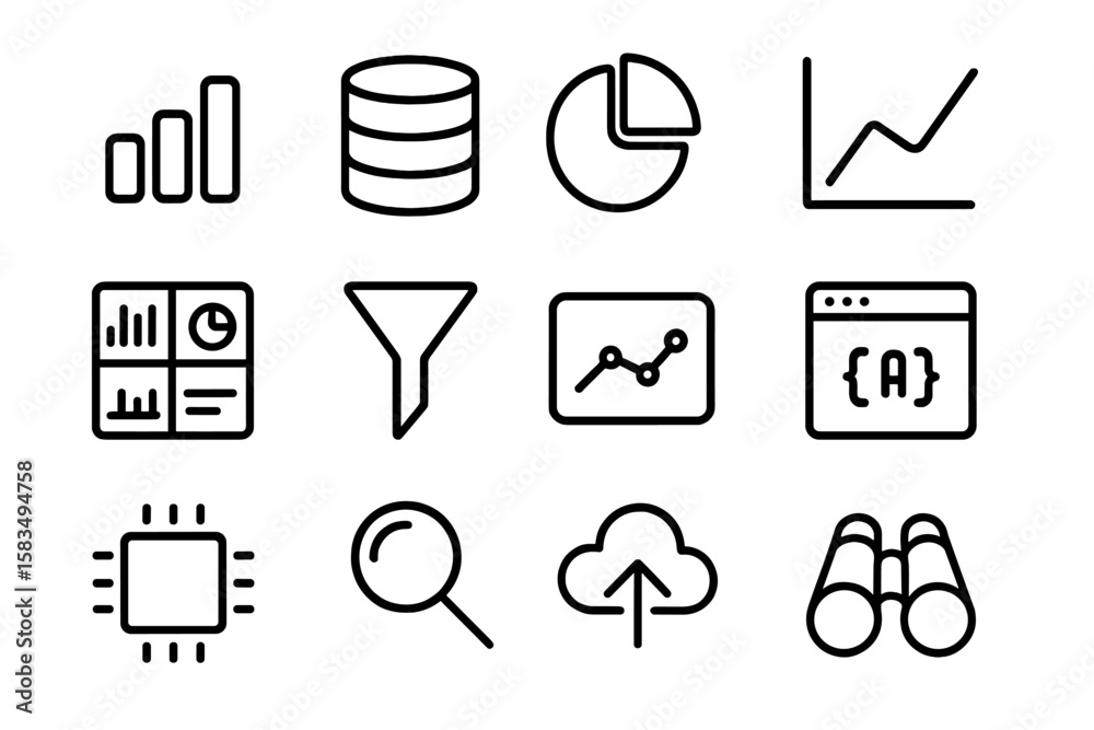 Poster business analytics and data science icons set in linear style